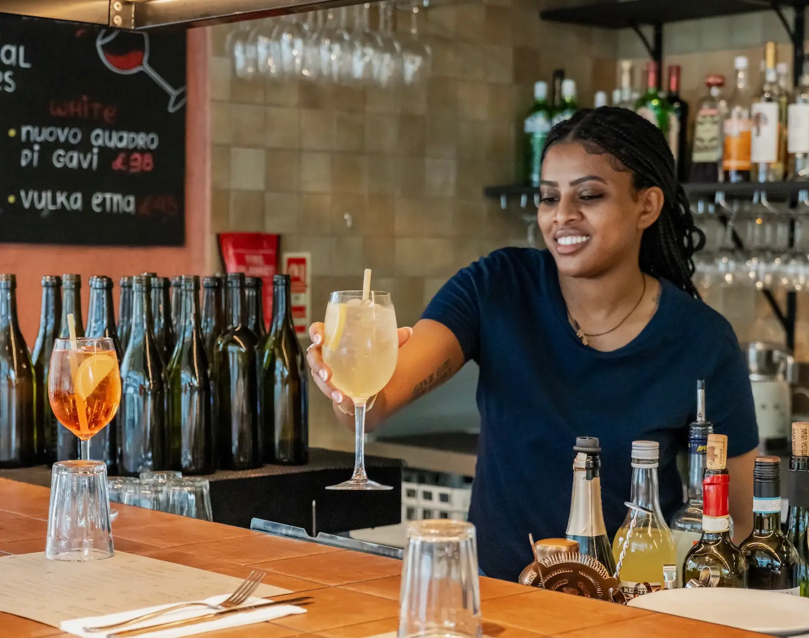 Emilia's spritz cocktail served at the bar