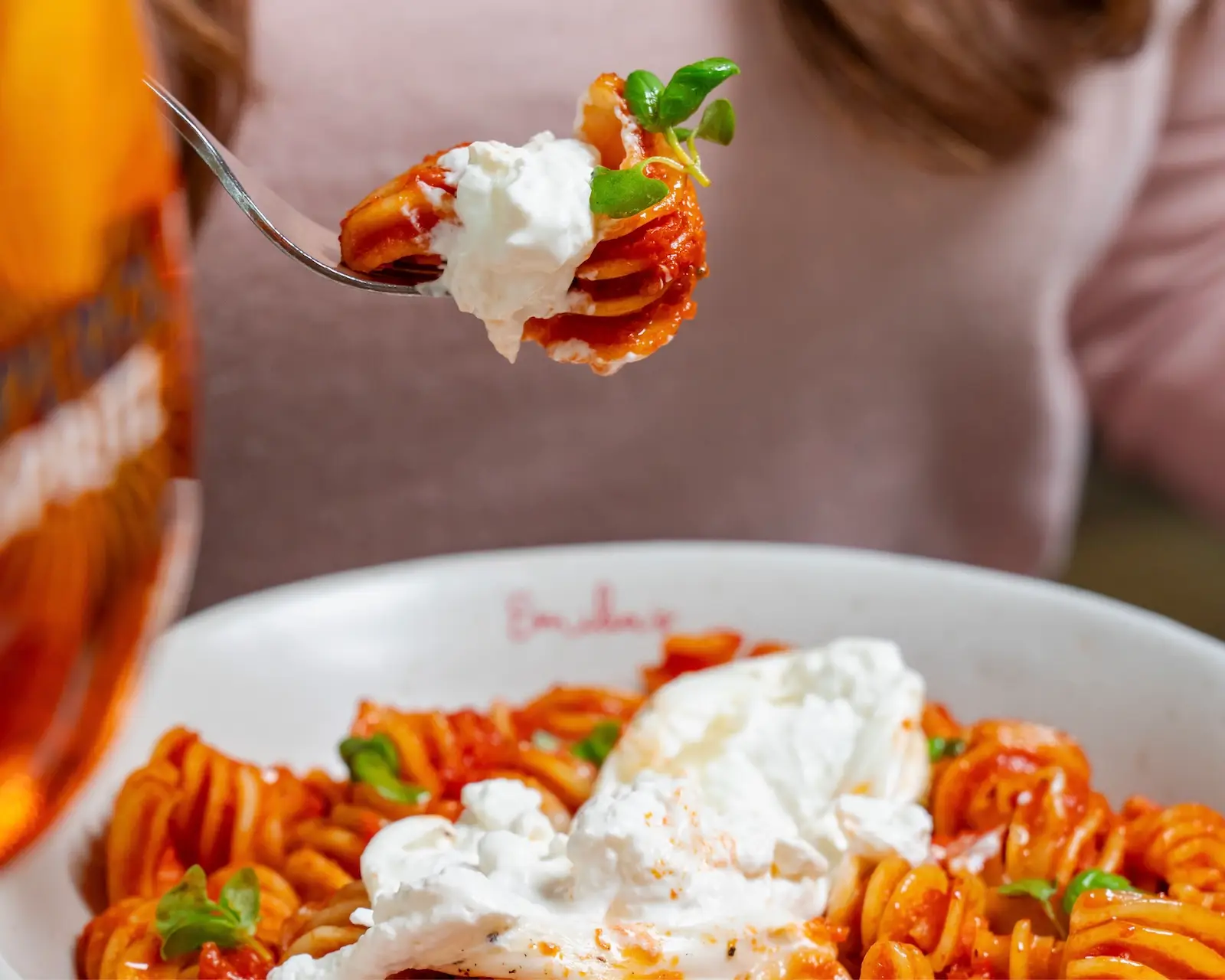Tomato pasta with burrata