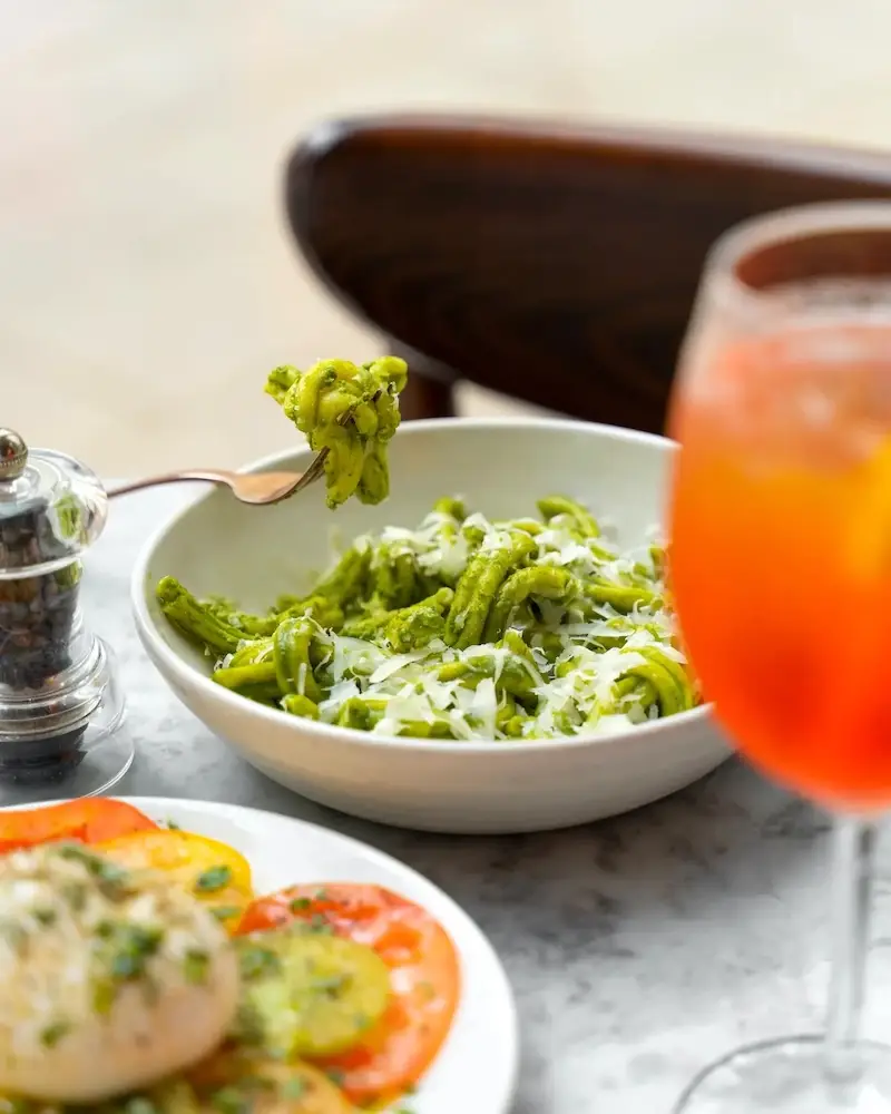 Homemade pesto creamy casarecce