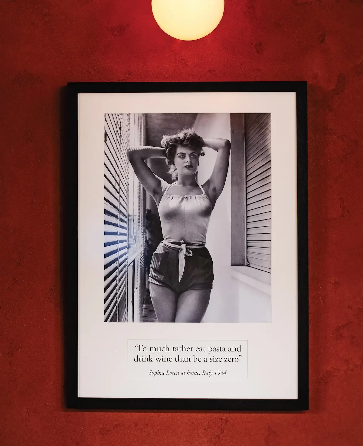 Sophia Loren artwork at Emilia's Italian restaurant in London