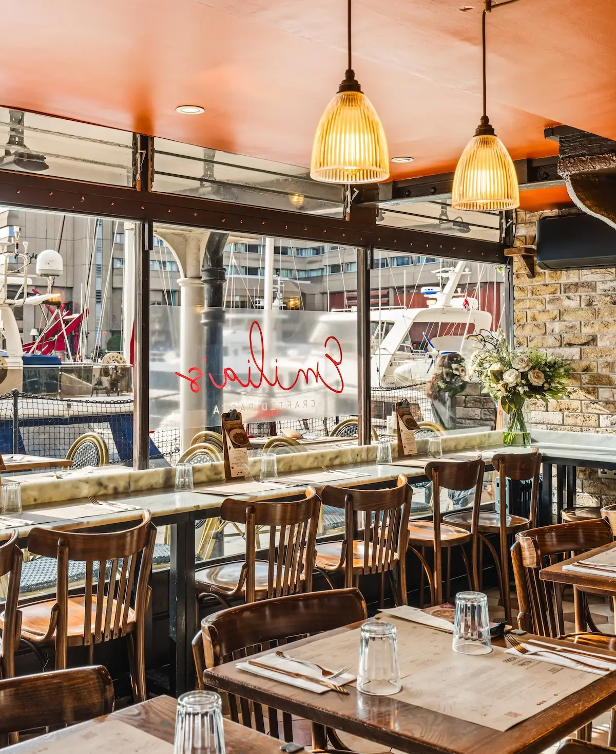 Emilia's restaurant on the marina at St Katharine Docks